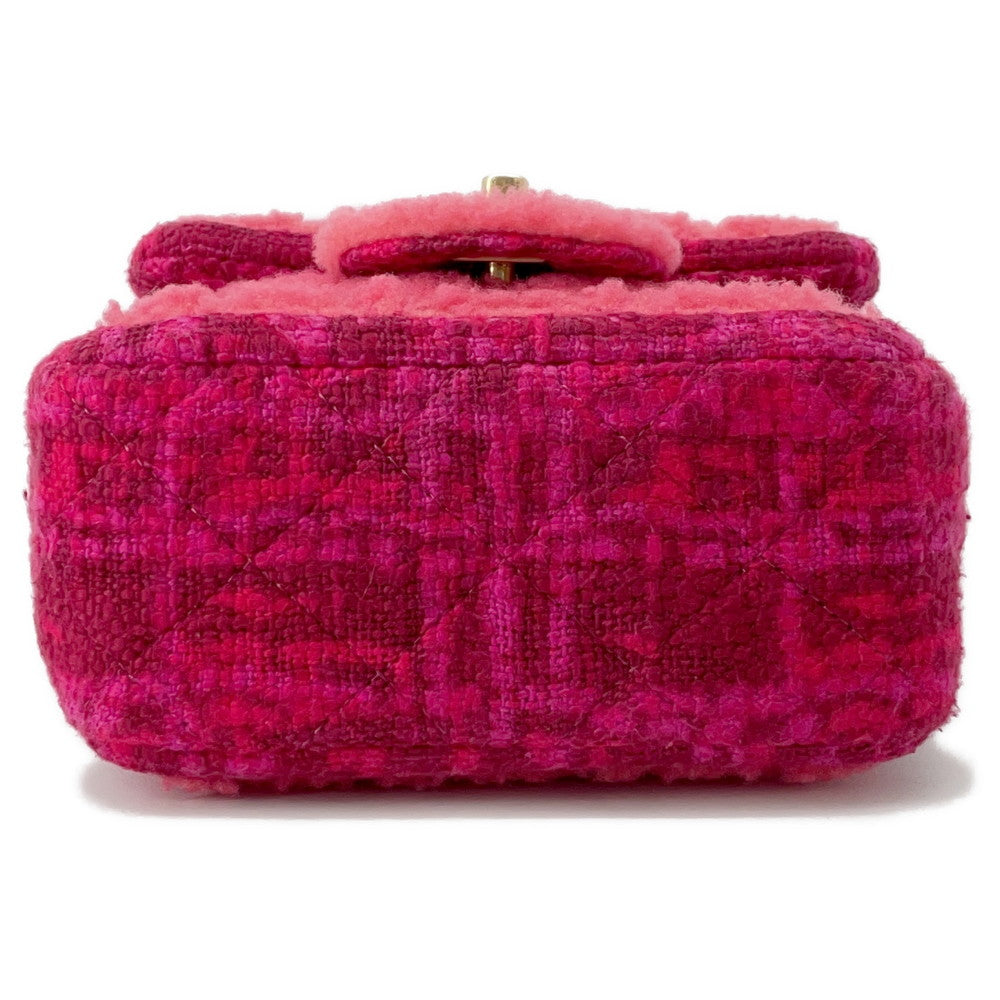 CHANEL Mini Matelasse ChainShoulder Red/Pink Tweed Boa Size Mini