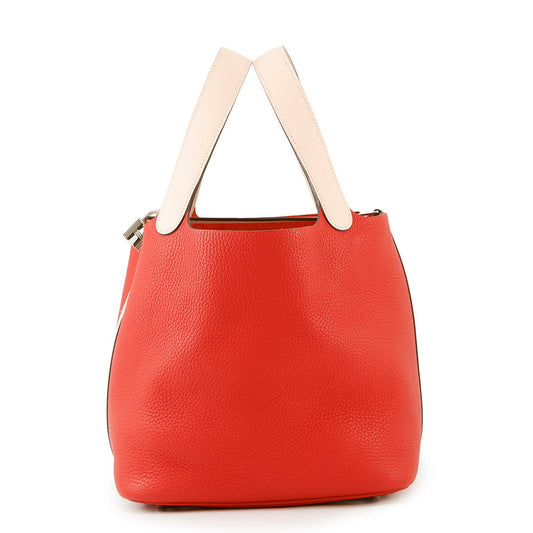 HERMES Picotin Lock Touch Rouge Tomate/Rose Eglantine Taurillon Clemence Swift Leather Size MM