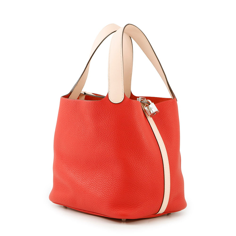 HERMES Picotin Lock Touch Rouge Tomate/Rose Eglantine Taurillon Clemence Swift Leather Size MM