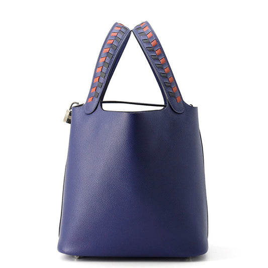 HERMES Picotin Lock Tresage Blue Encre/Brique/Black Epsom Size MM
