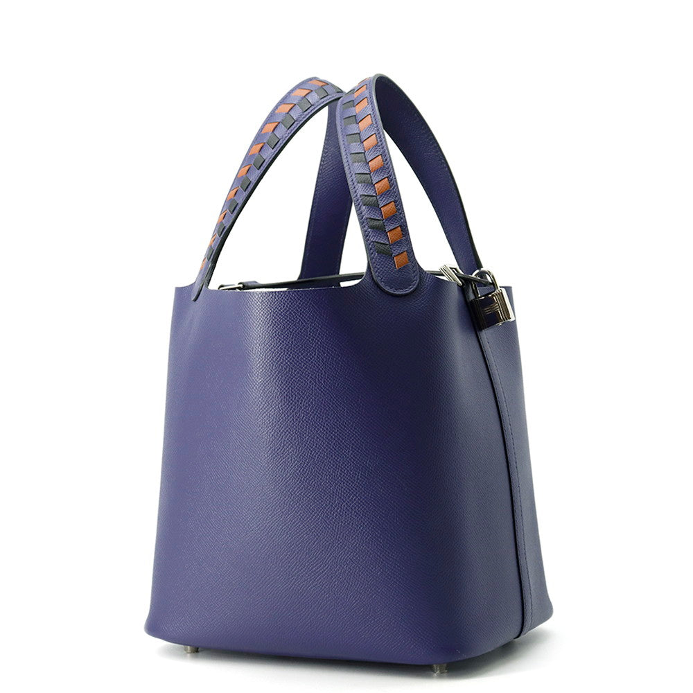 HERMES Picotin Lock Tresage Blue Encre/Brique/Black Epsom Size MM