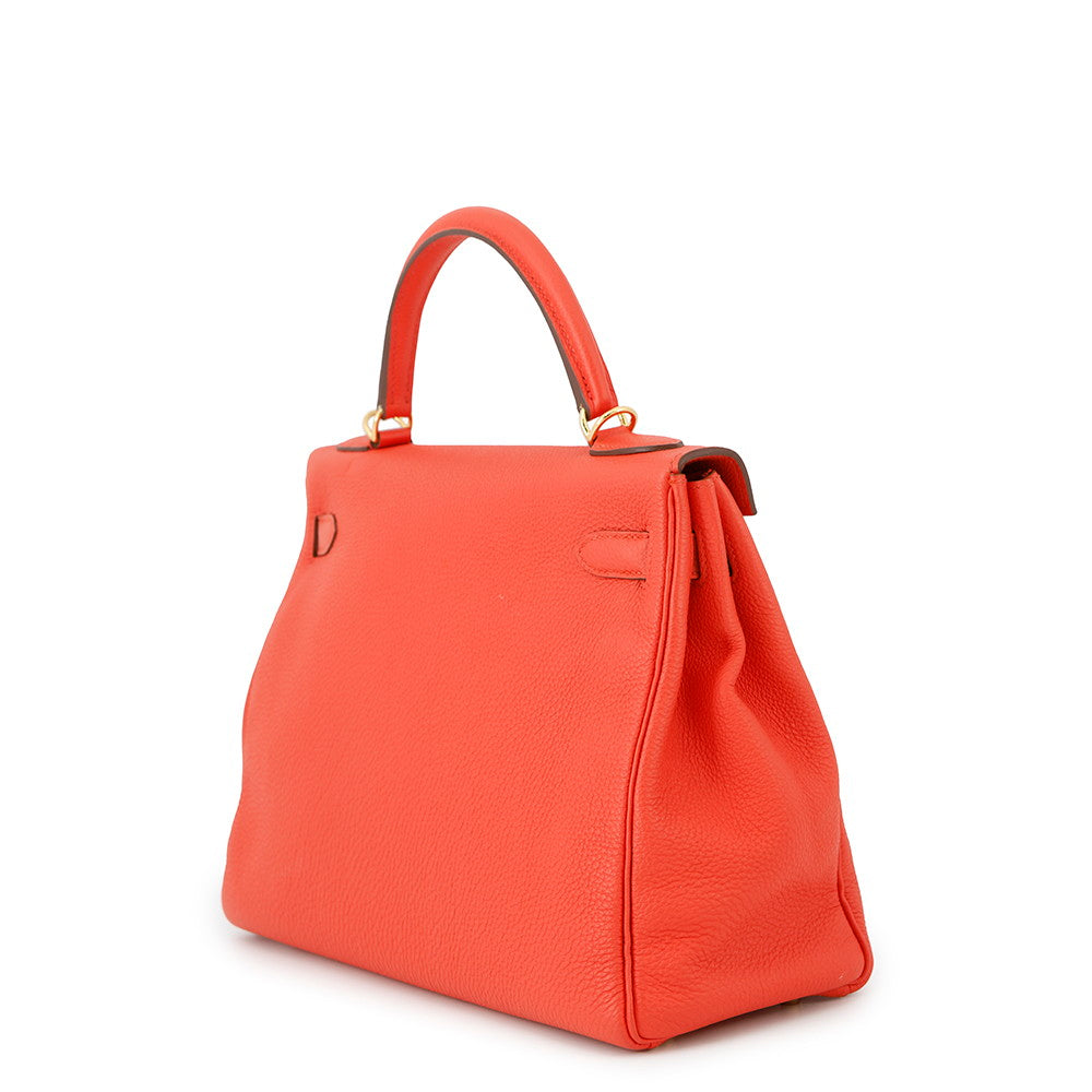 HERMES Kelly Orange Poppy Taurillon Clemence Size 32