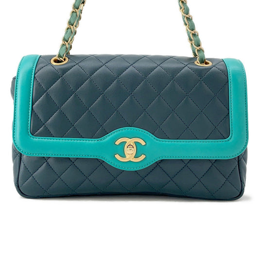 CHANEL Matelasse ChainShoulder Bag Green Lambskin