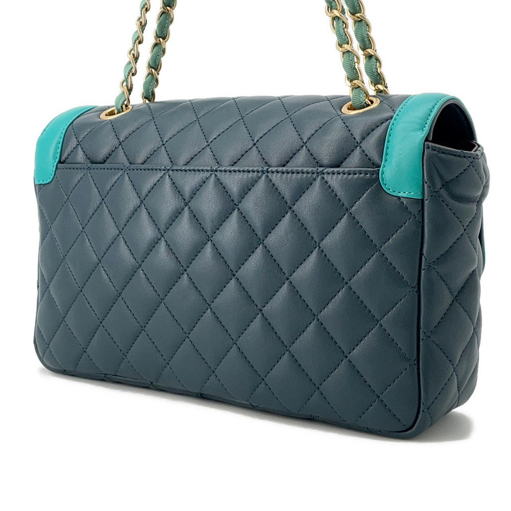 CHANEL Matelasse ChainShoulder Bag Green Lambskin