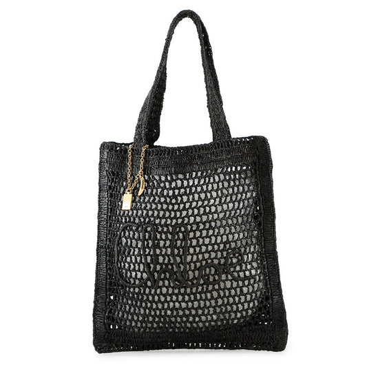 Chloe Summer Banana Tote Bag Black Raffia