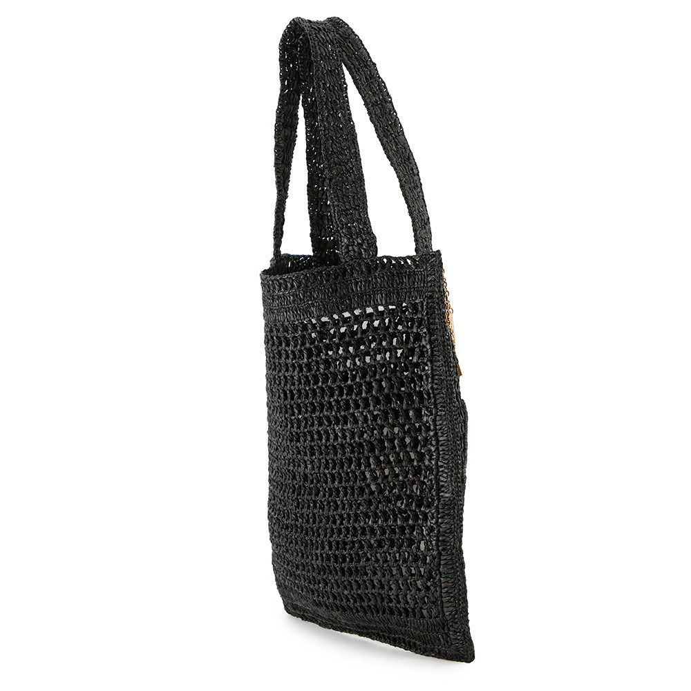Chloe Summer Banana Tote Bag Black Raffia