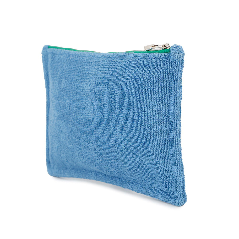 HERMES Les Cabans Flat Pouch Blue Cotton Size PM