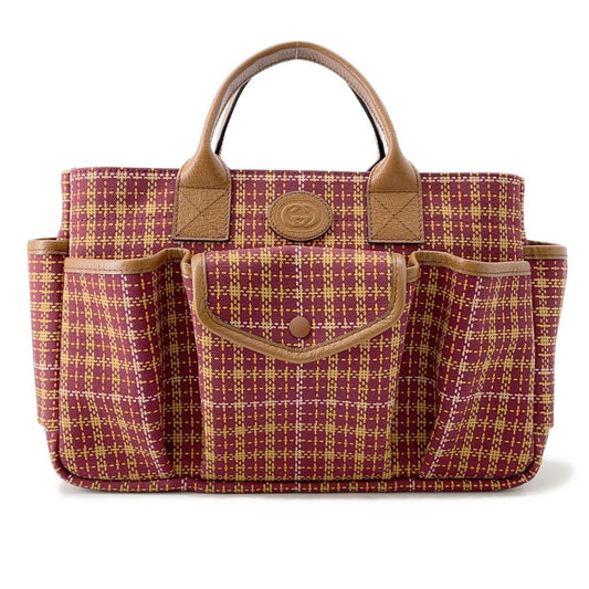 GUCCI Children's Check Pattern Interlocking G Tote Bag Brown/Bordeaux628159 Canvas Leather