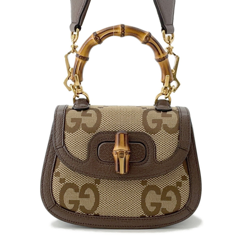 GUCCI Bamboo 1947 Jumbo GG Top Handle Bag Beige/Brown686864 Canvas Leather Size Mini