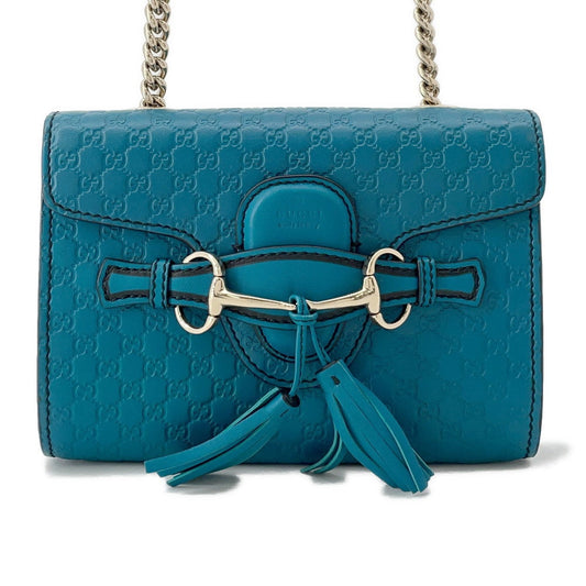 GUCCI Emily MicroGuccissima Chainshoulder Bag Turquise Blue449636 Leather
