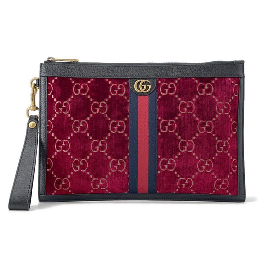 GUCCI GGVelvet Clutch Bag Red/Black575371 Velvet Leather