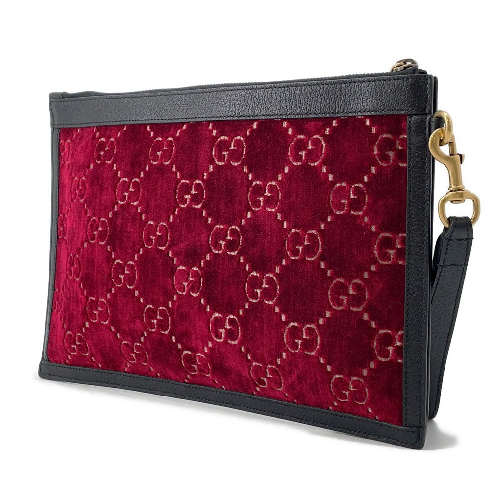 GUCCI GGVelvet Clutch Bag Red/Black575371 Velvet Leather