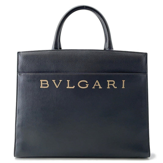 BVLGARI Logo Tote Bag Black Leather