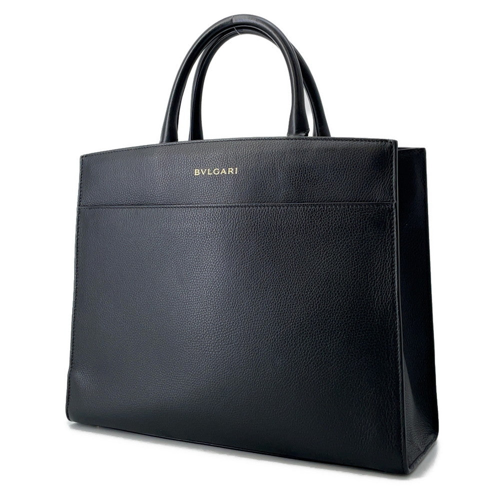 BVLGARI Logo Tote Bag Black Leather