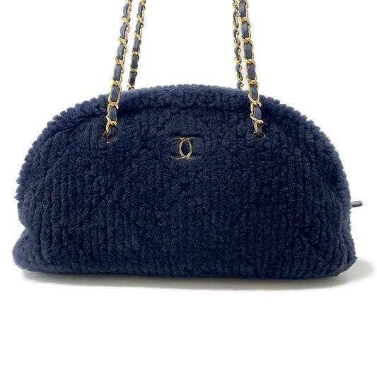 CHANEL Coco Neige Bowling Bag NavyAS5059 Shearling Lambskin Size Large