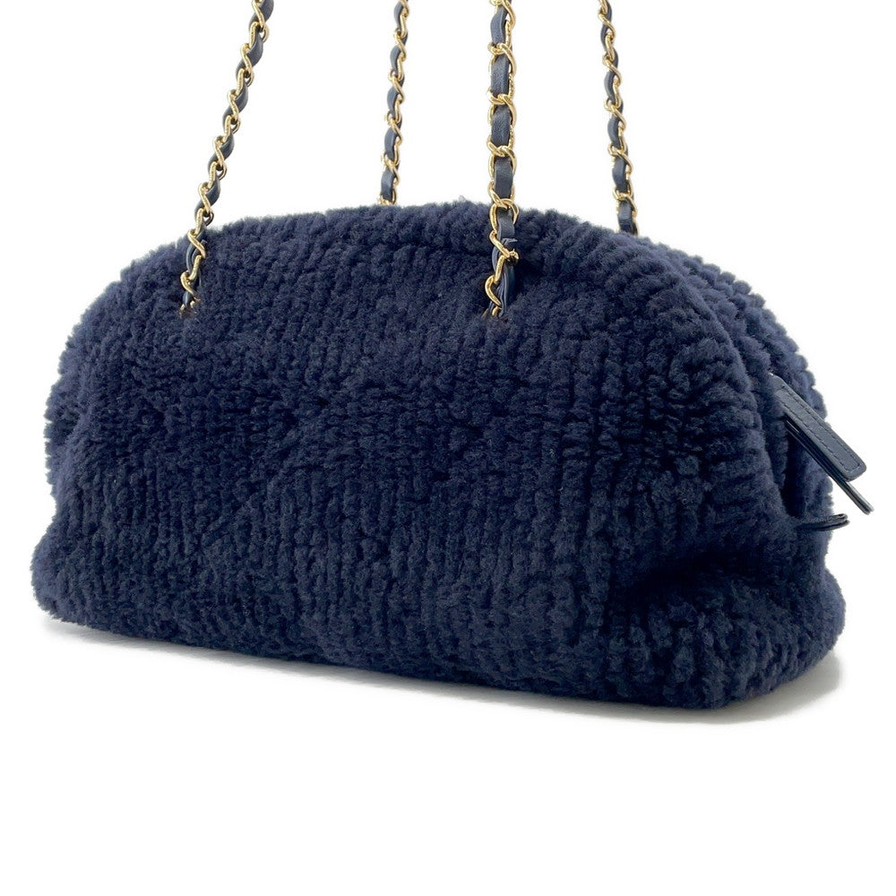 CHANEL Coco Neige Bowling Bag NavyAS5059 Shearling Lambskin Size Large