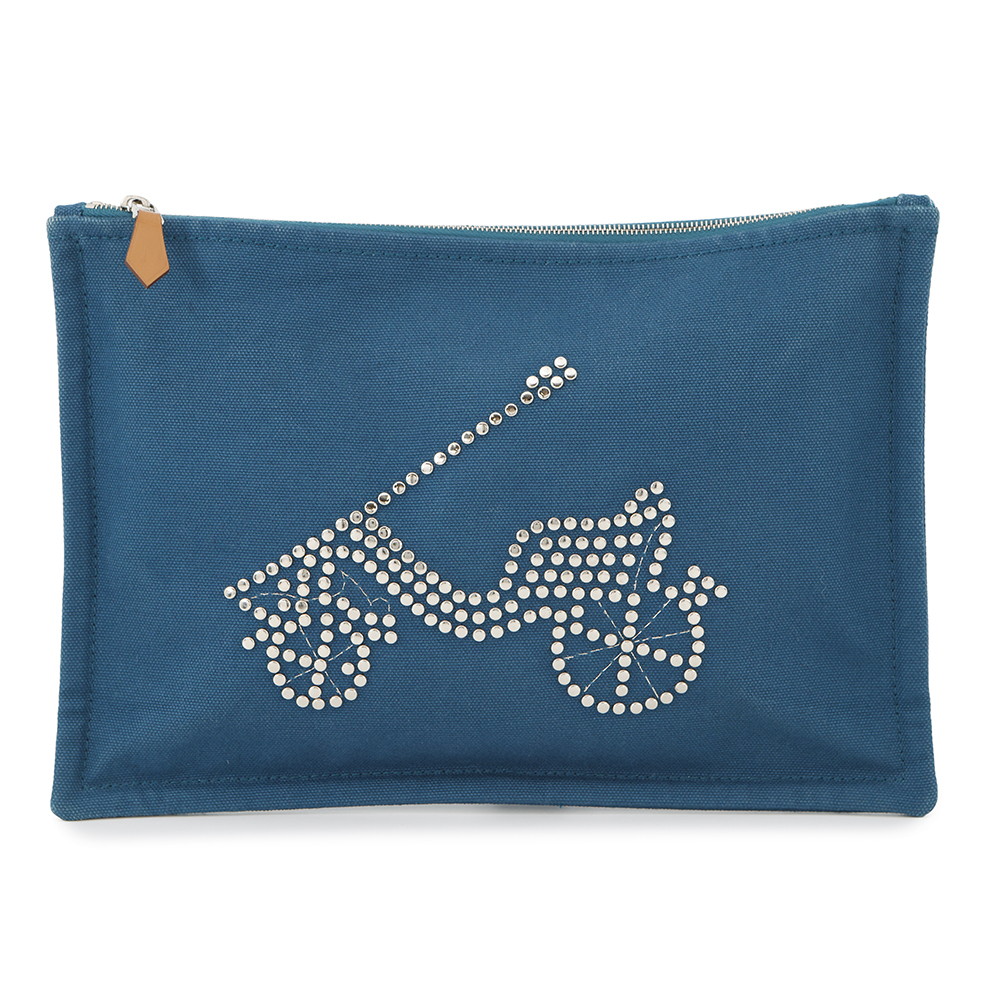 HERMES Velocipedist Pouch Blue Cotton100%