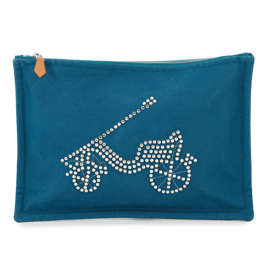 HERMES Velocipedist Pouch Blue Cotton100%