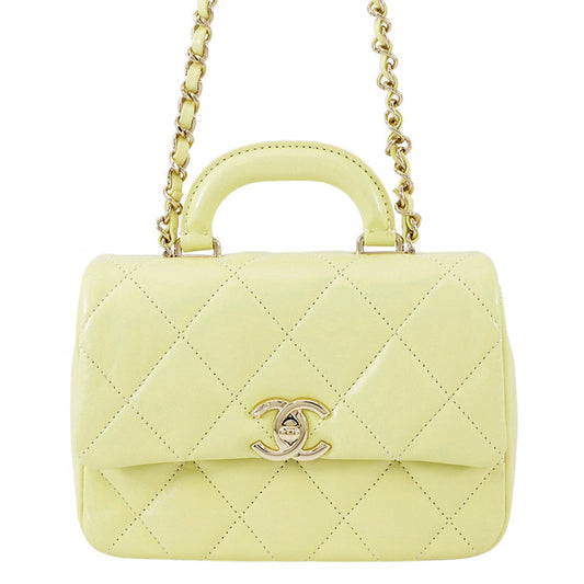 CHANEL Top handle Matelasse Shoulder YellowAS4543 Shiny Calf Leather Size Mini