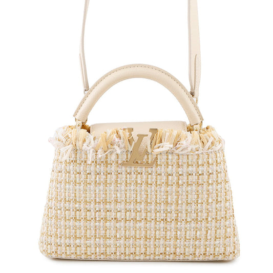 LOUIS VUITTON Capucines BeigeM22181 Tweed Raffia Cotton Ribbon Lurex Yarn Size BB