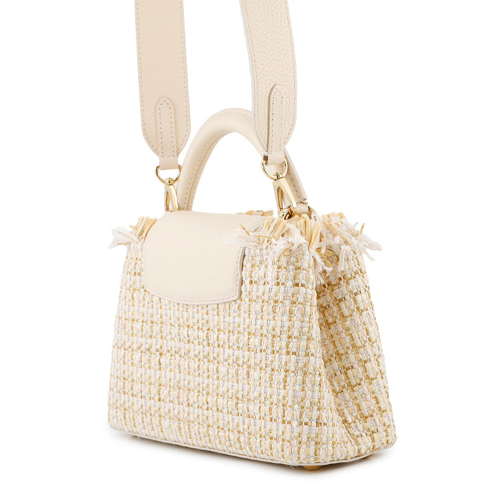 LOUIS VUITTON Capucines BeigeM22181 Tweed Raffia Cotton Ribbon Lurex Yarn Size BB