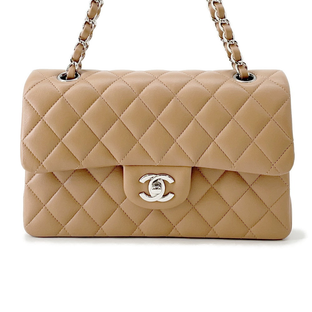 CHANEL Matelasse W Flap ChainShoulder Bag BeigeA01113 Lambskin Size 23