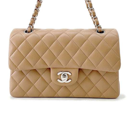 CHANEL Matelasse W Flap ChainShoulder Bag BeigeA01113 Lambskin Size 23