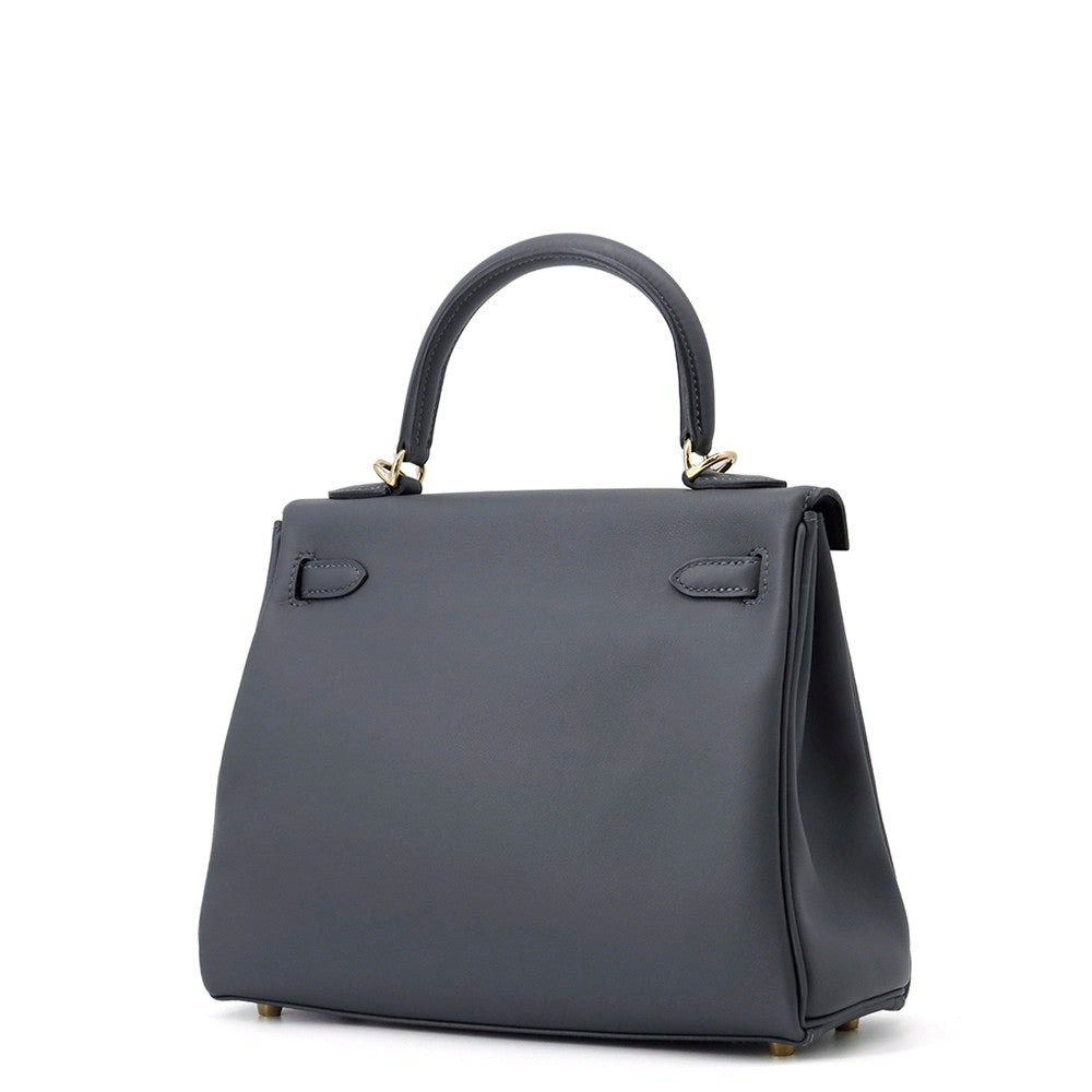HERMES Kelly Retourne Sewing Verso Grimist/Black Swift Leather Size 25