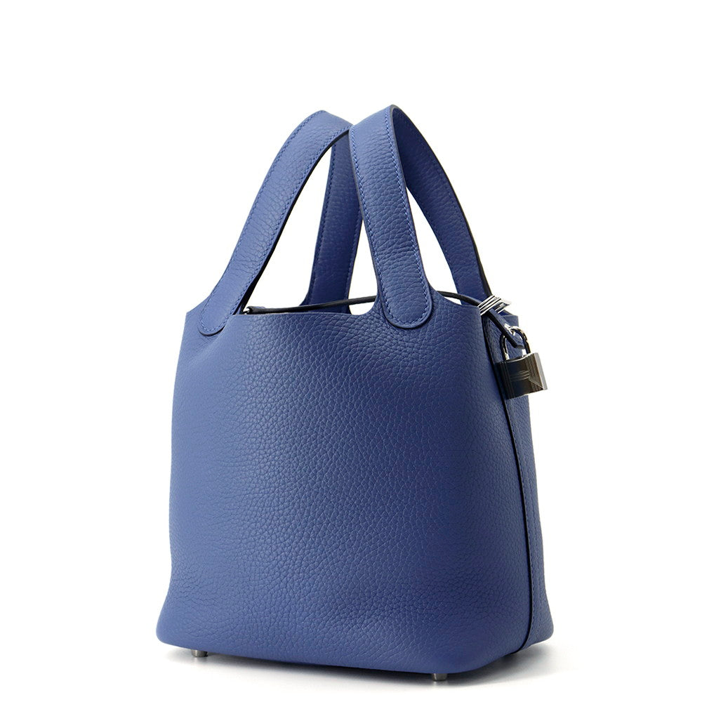 HERMES Picotin Lock Blue Tie Taurillon Clemence Size PM