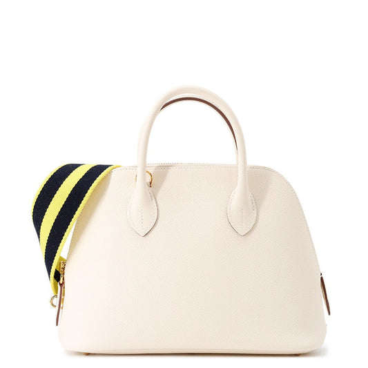 HERMES Bolide 1923 Sangle Woolly Nata/Blue Indigo/Lime Epsom Size 25