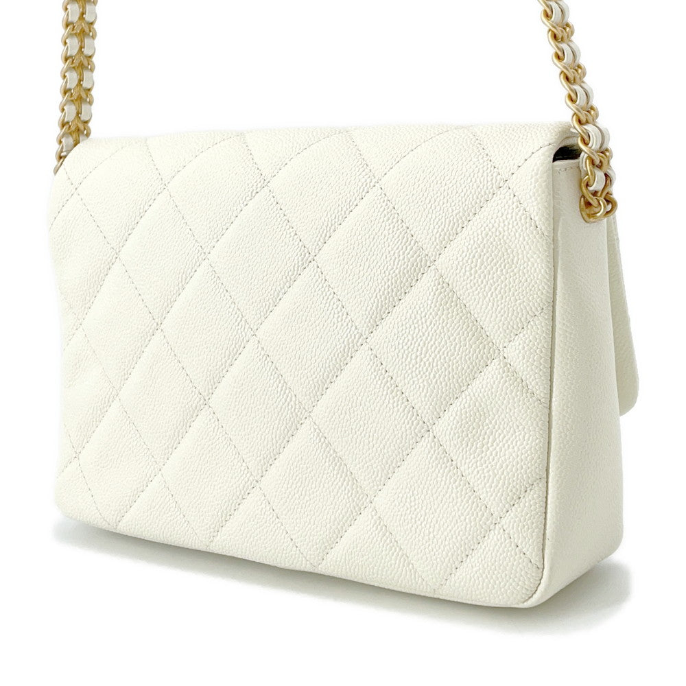 CHANEL Matelasse ChainShoulder Bag White Caviar Leather