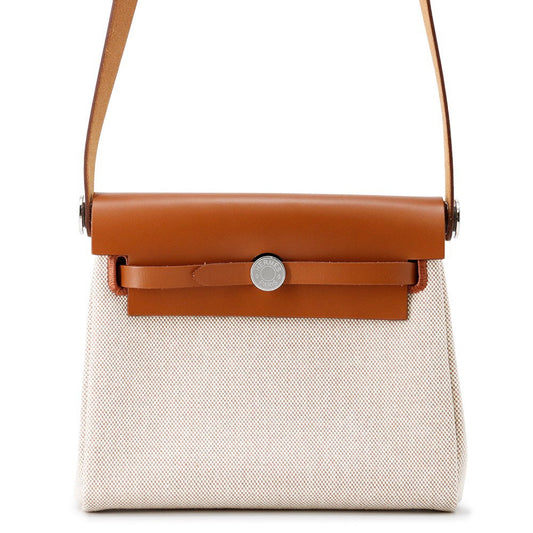 HERMES Herbag zip Fauve Toile H Vache Hunter Leather Size Mini