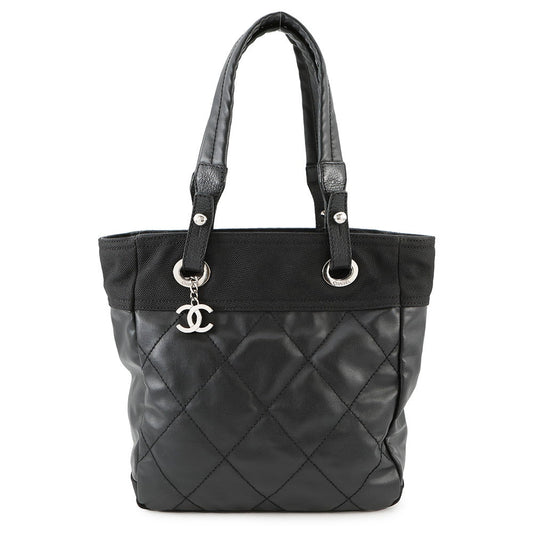 CHANEL Paris-Biarritz Tote BlackA34208 Coating Canvas Leather Size PM