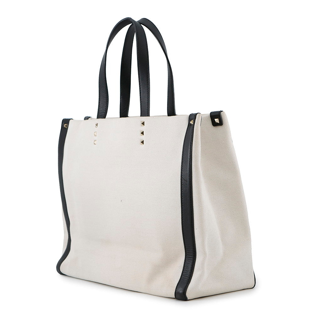 Valentino Garavani VLTN tote Ivory/BlackTW2B0D21FWB Canvas Leather