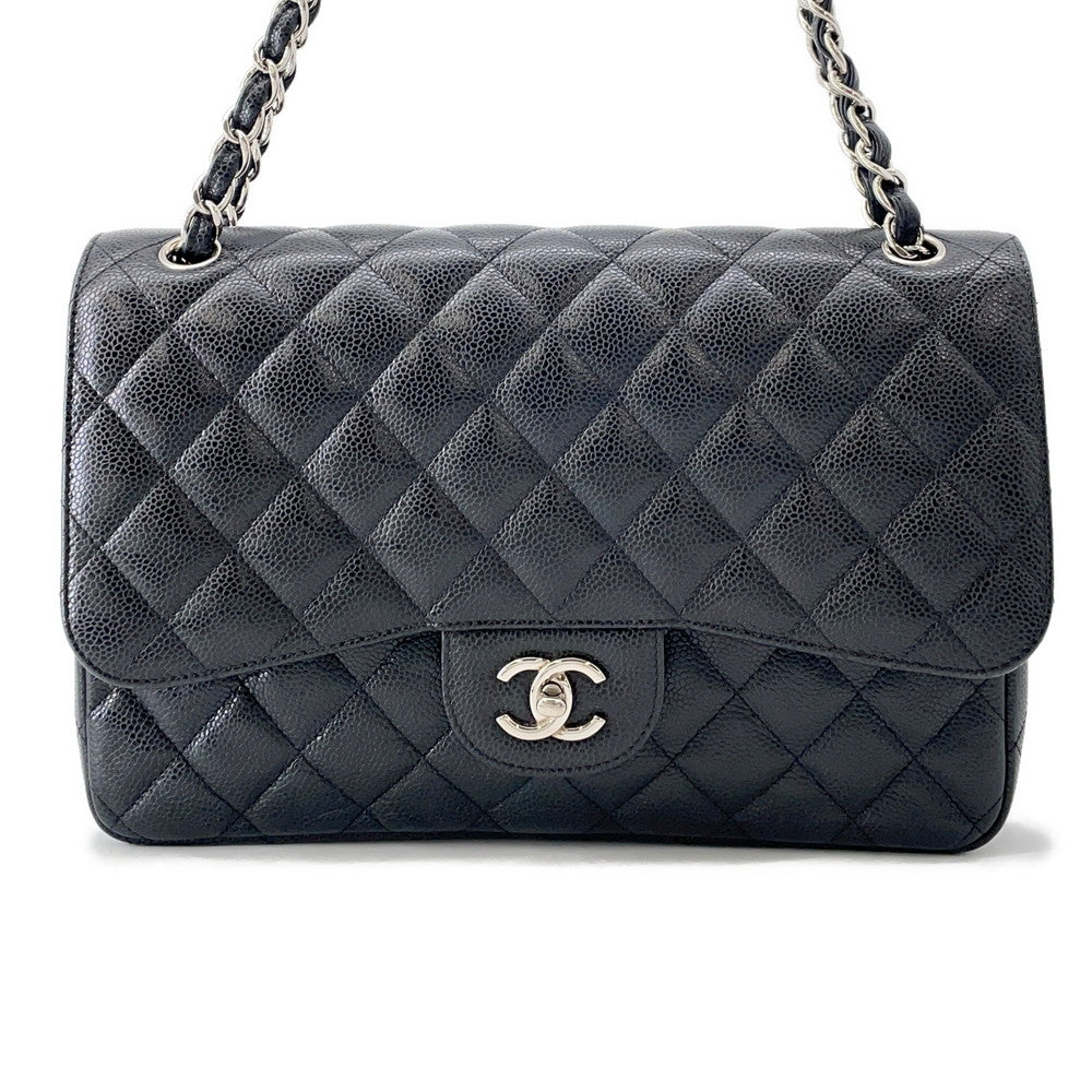 CHANEL Matelasse W flap ChainShoulder BlackA58600 Caviar Leather Size 30