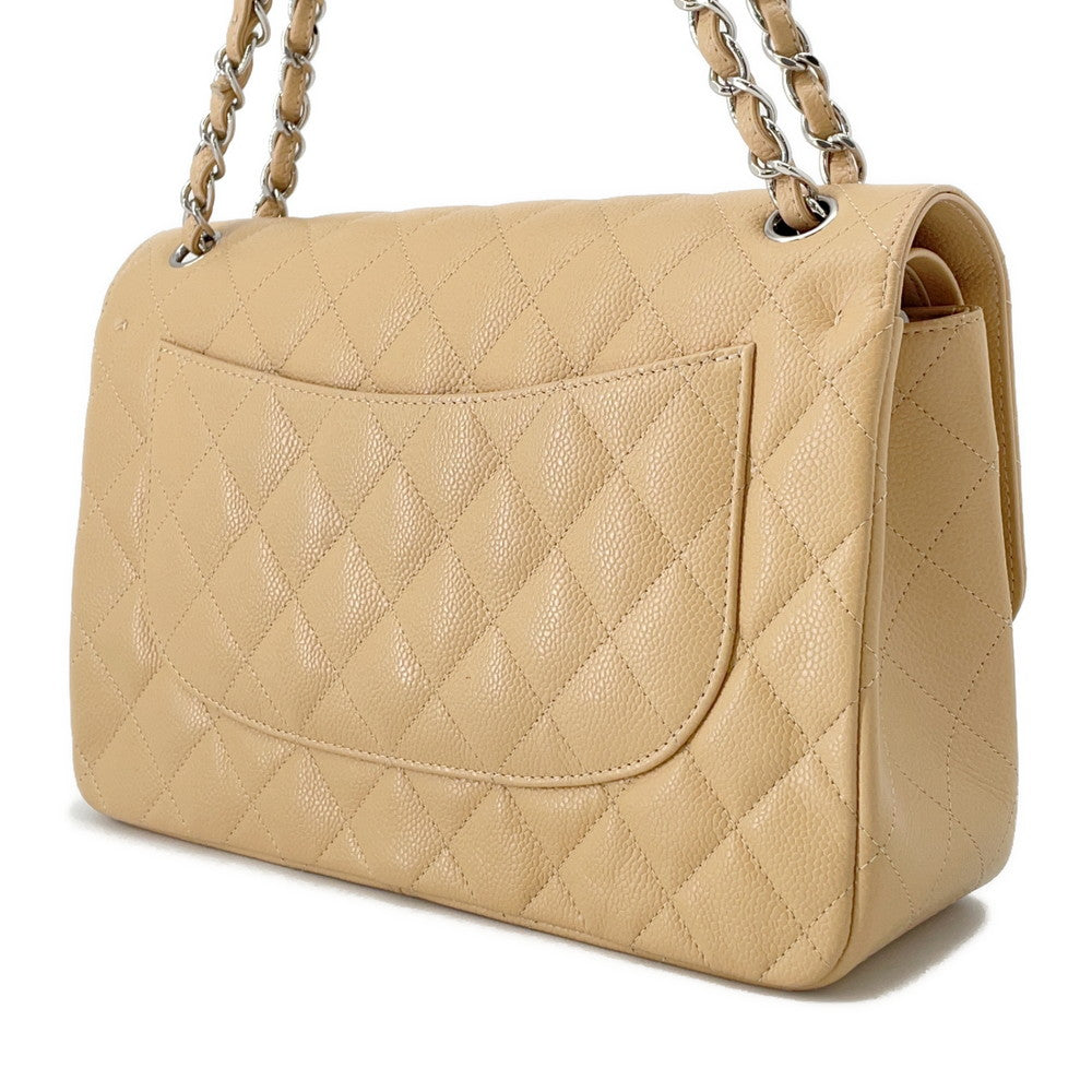 CHANEL Matelasse W Flap ChainShoulder Bag BeigeA58600 Caviar Leather Size 30