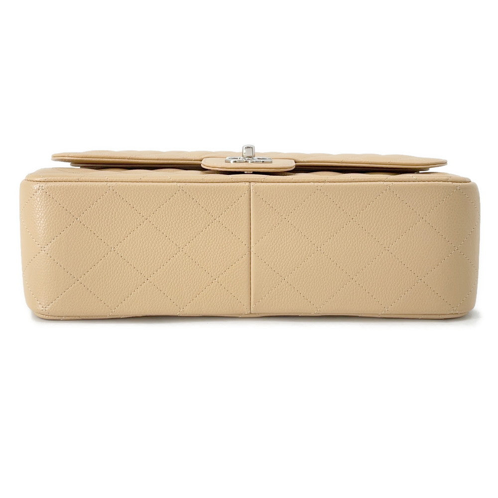 CHANEL Matelasse W Flap ChainShoulder Bag BeigeA58600 Caviar Leather Size 30