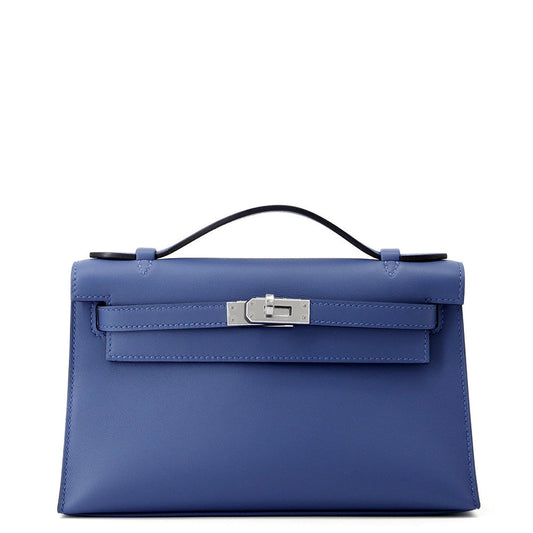 HERMES PochetteKelly Blue Tie Swift Leather