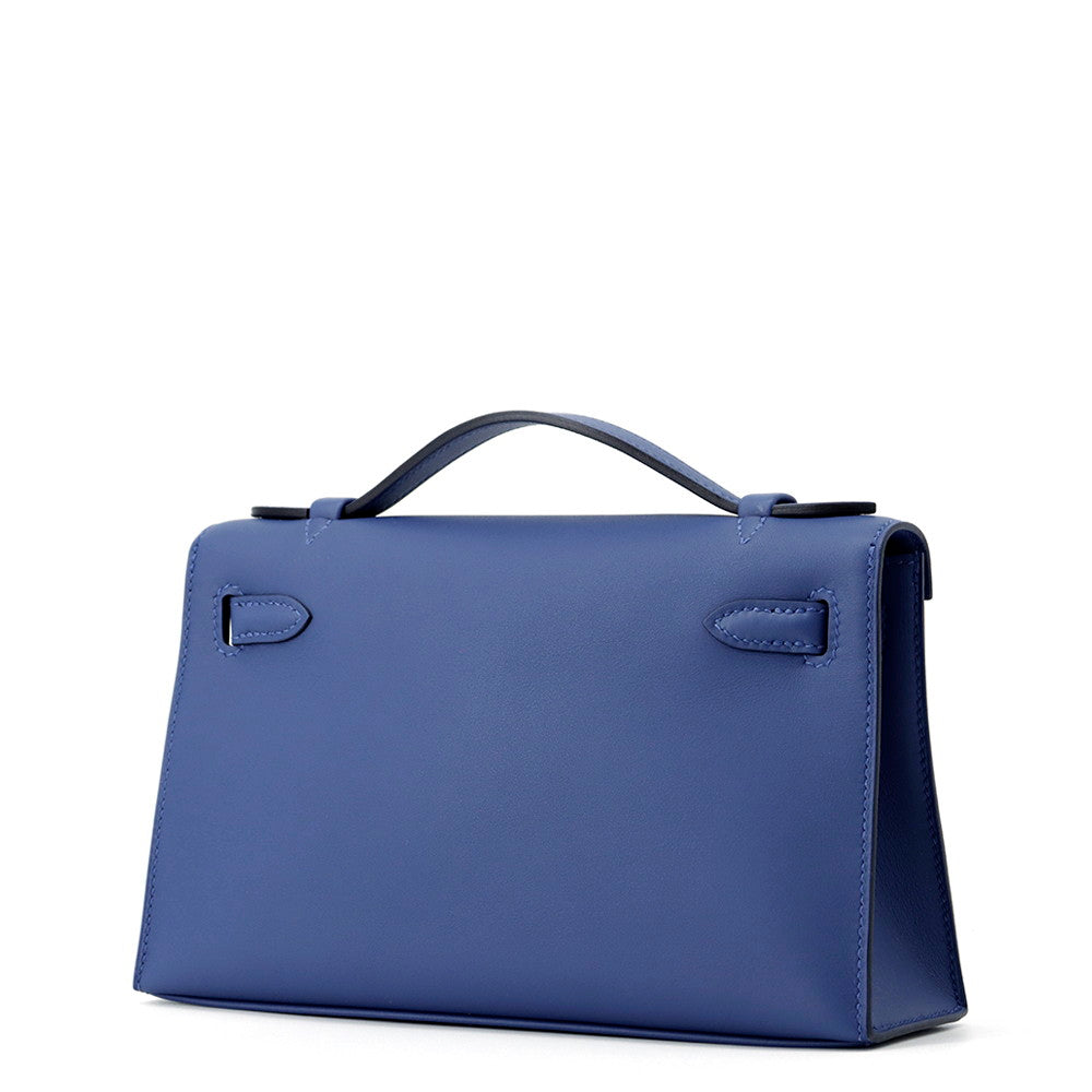 HERMES PochetteKelly Blue Tie Swift Leather