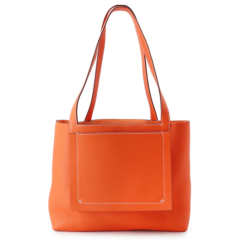 HERMES Cabas Sellier Orange Poppy Taurillon Clemence Size 31