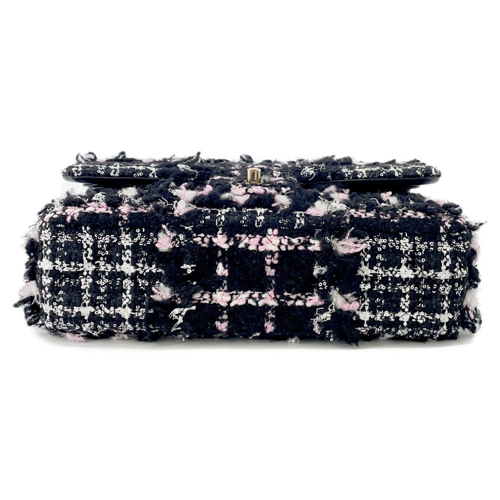 CHANEL Matelasse ChainShoulder Bag Black/White/PinkA01112 Tweed Lambskin Sequins Size 25