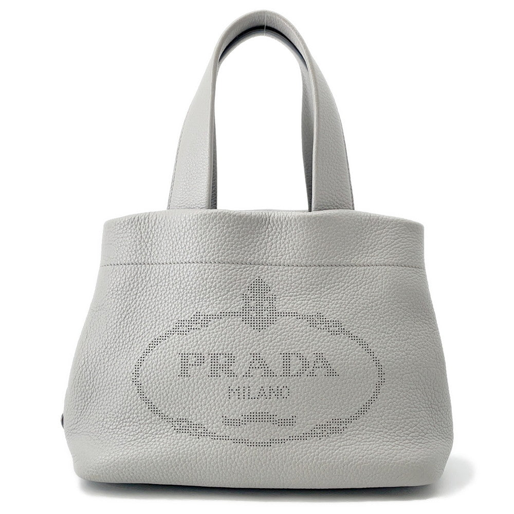PRADA Punching logo Tote Bag Gray1BG390 Leather Size Small