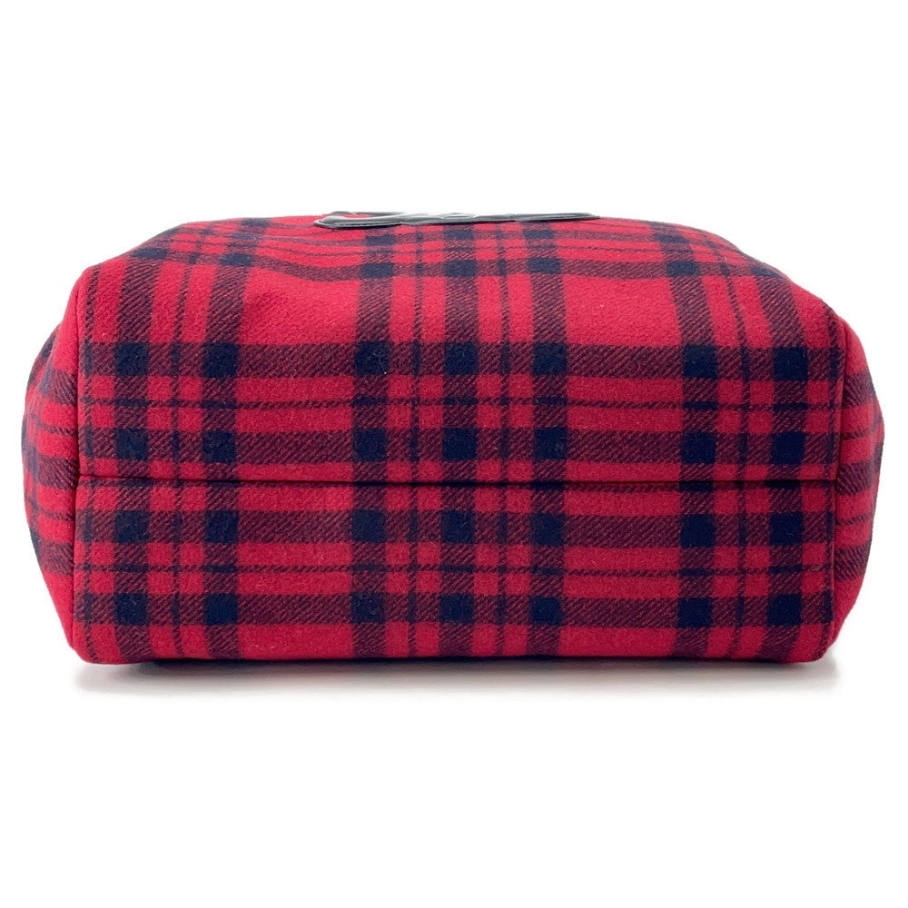CELINE Triomphe Pliage Check Chain Tote Bag Red/Black197562 Wool Leather Size Large