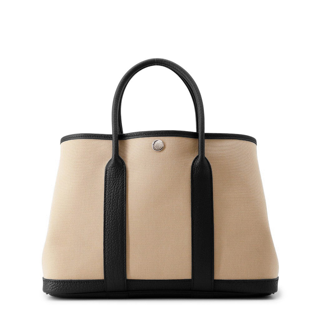 HERMES Garden Party Trench/Black Toile H Negonda Leather Size TPM