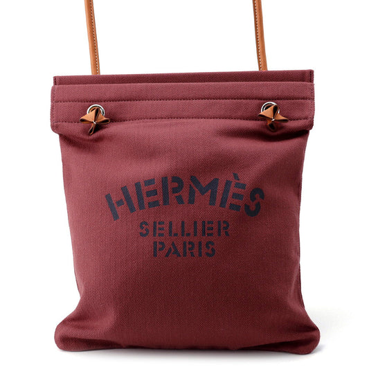 HERMES Sack Aline Rouge H/Gold Toile Chevrons Barenia Leather Size MM