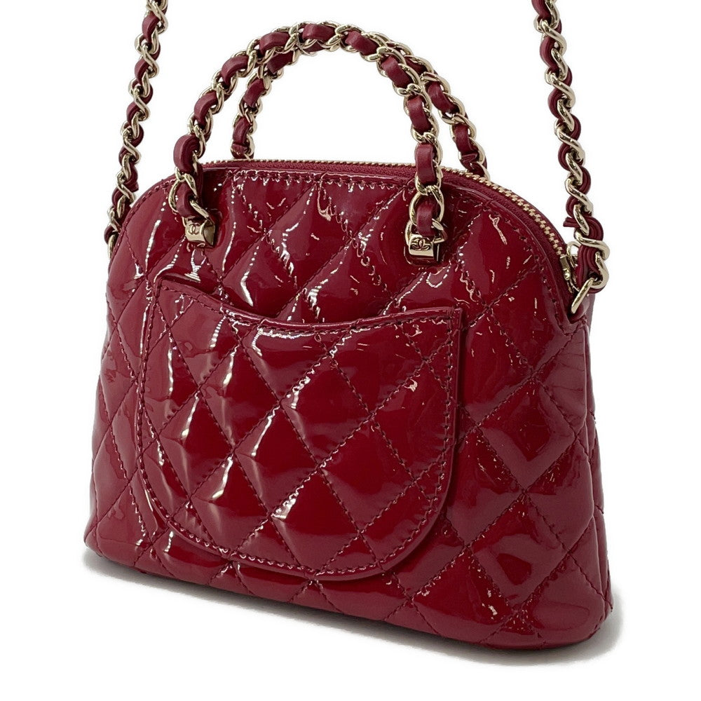 CHANEL Chain Clutch Shoulder Bag RedAP3354 Patent Leather