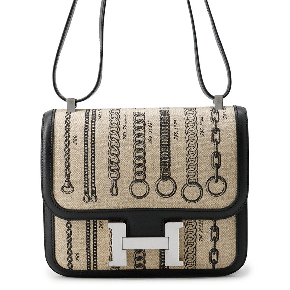 HERMES Constance 3 Deschenes Black Toile de Camp Swift Leather Size 24