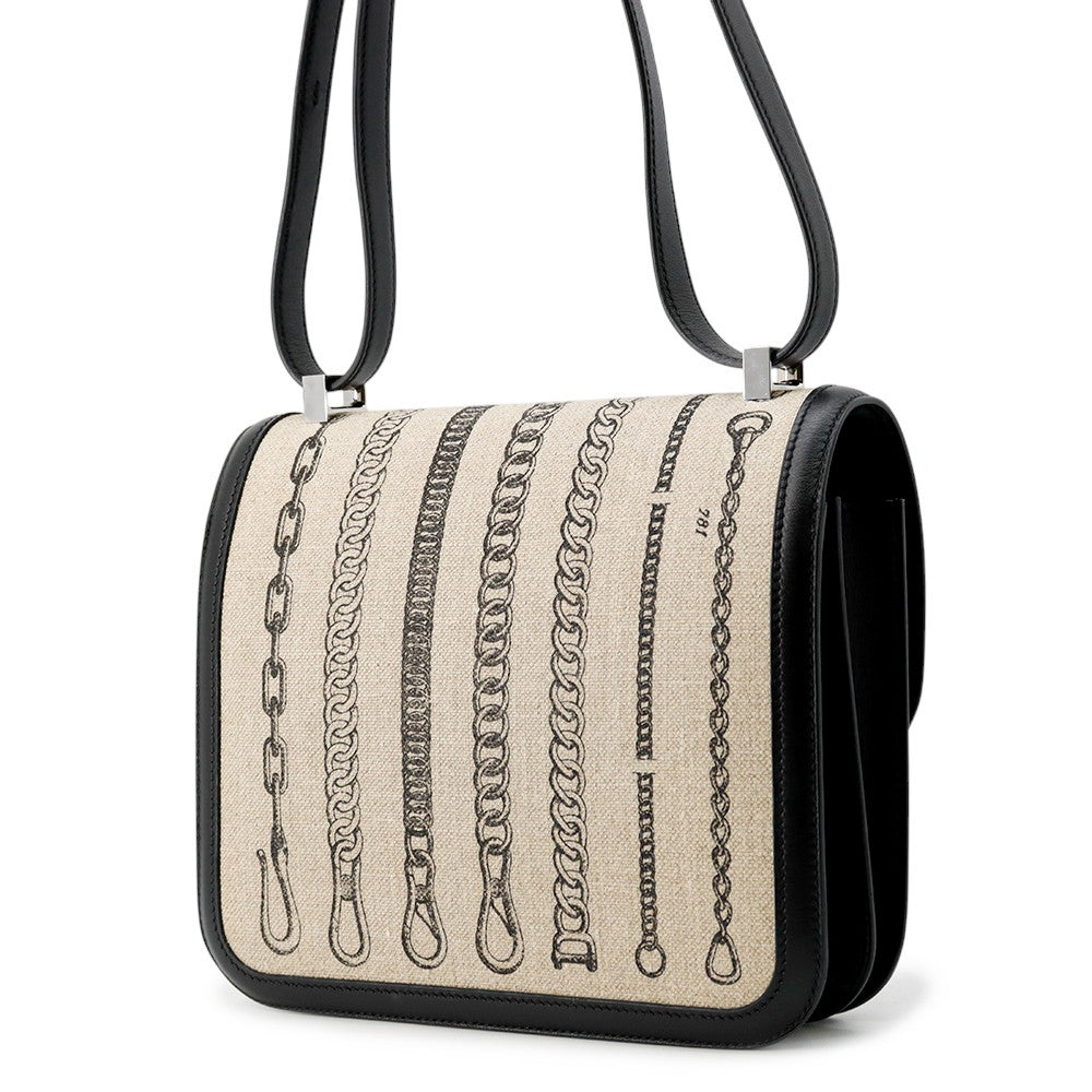 HERMES Constance 3 Deschenes Black Toile de Camp Swift Leather Size 24