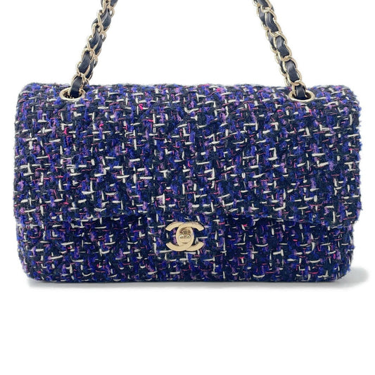 CHANEL Matelasse Double Flap ChainShoulder Purple/BlackA01112 Tweed Size 25