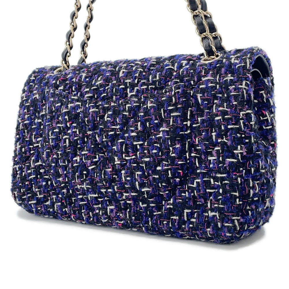CHANEL Matelasse Double Flap ChainShoulder Purple/BlackA01112 Tweed Size 25